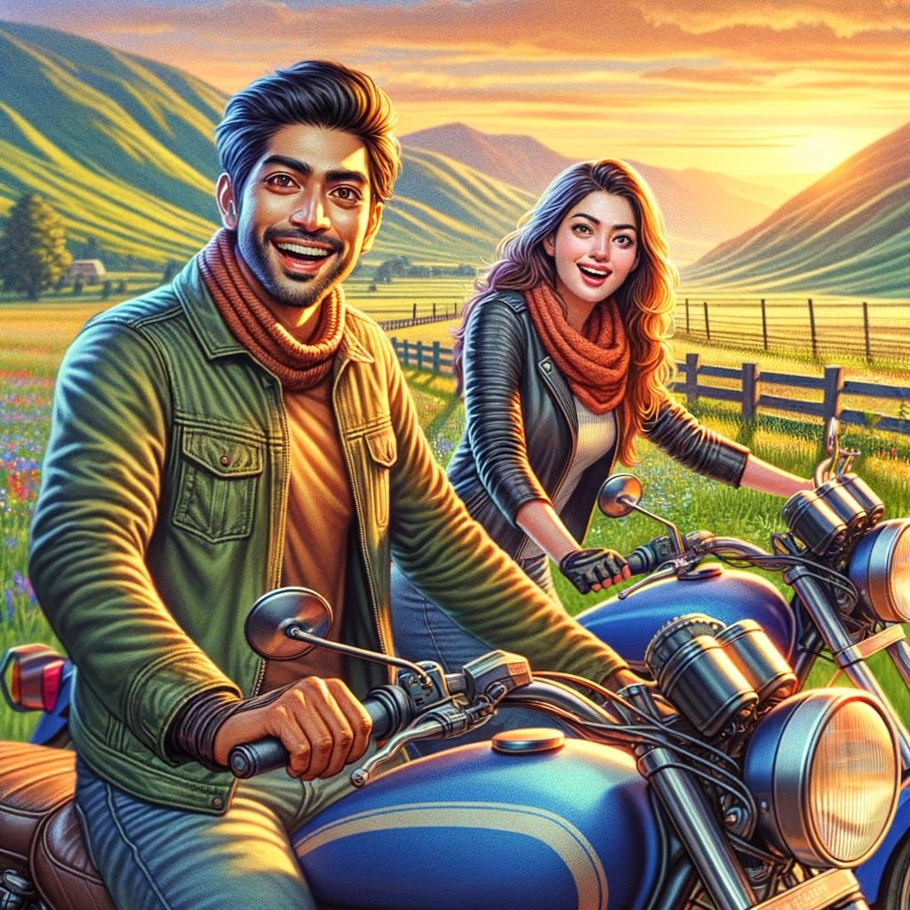 Couple Embarks on Bicycle Journey in Scenic Landscape