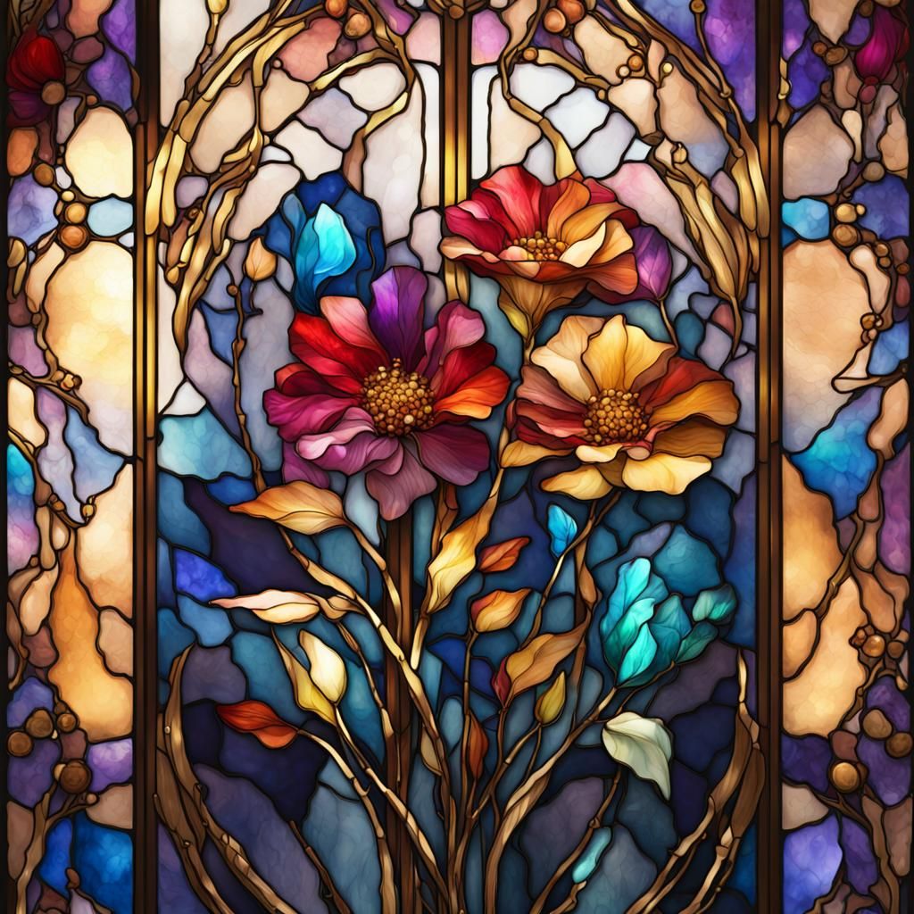 Stained Glass Flowers with Gold Foil Highlights