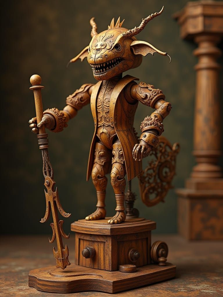 Figurative Wooden Crank-Driven Automata