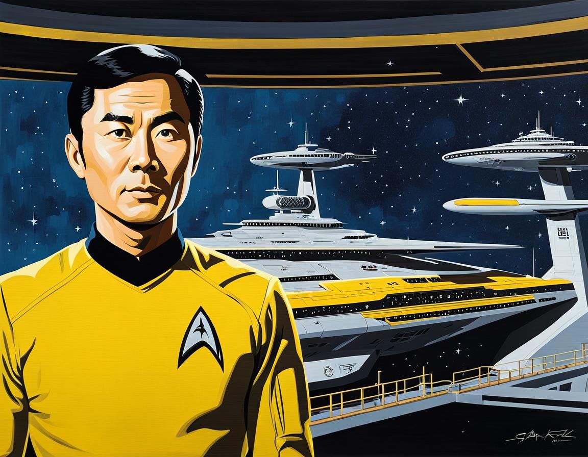 Hikaru Sulu Oil Painting on Starship Enterprise Bridge