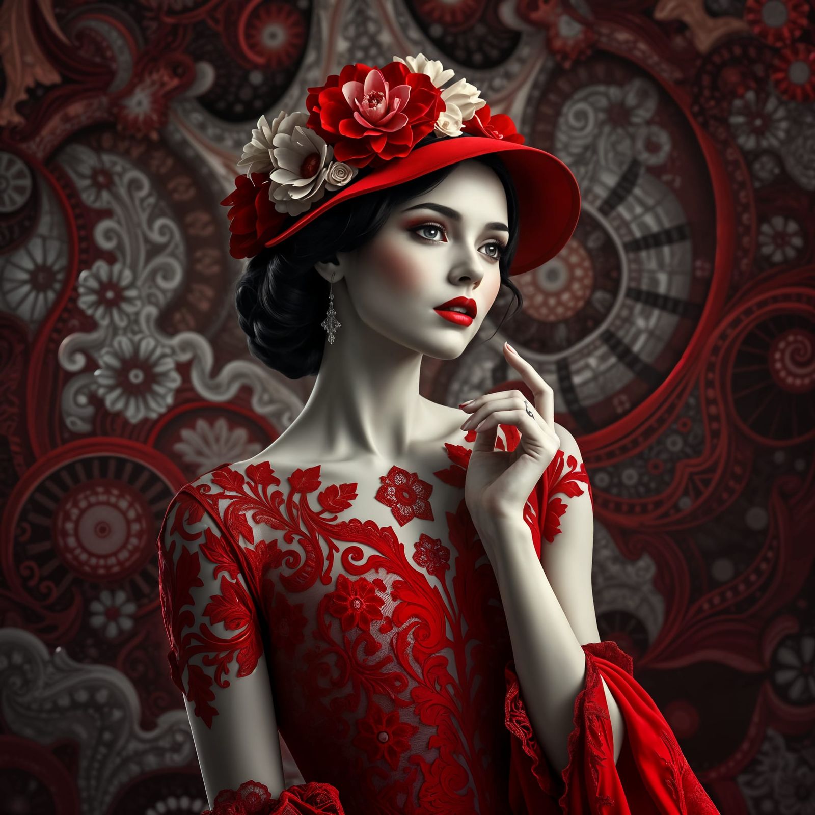 Lady in Crimson Splendor as Abstract Fractal Art