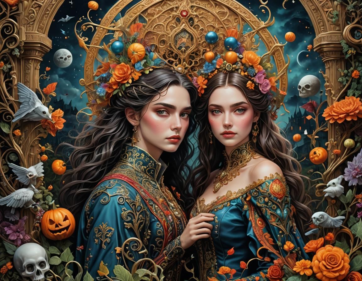 Romantic Fairytale Couple in Ornate Filigree Style