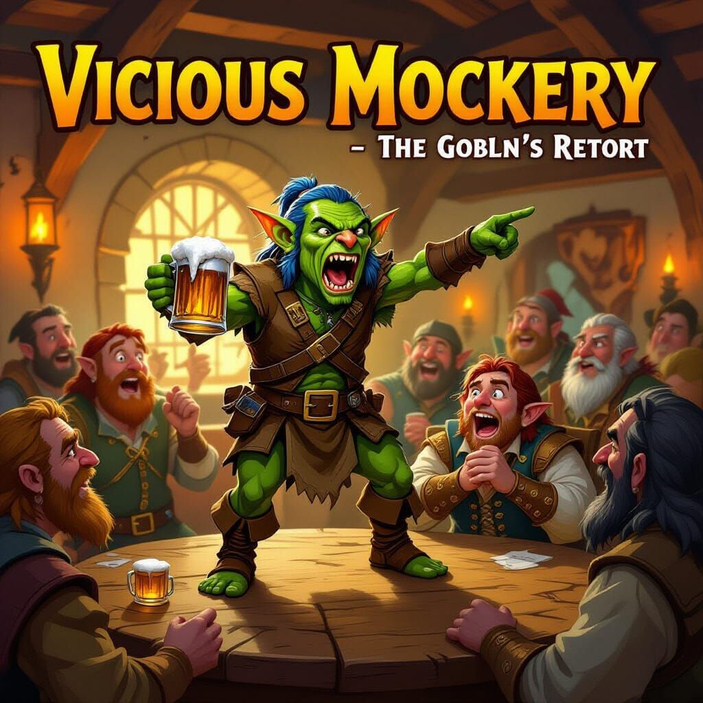Goblin Roars at Bard in Chaotic Tavern Scene