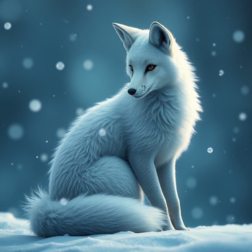 Sleek Snowy Fox Basks in Winter Serenity