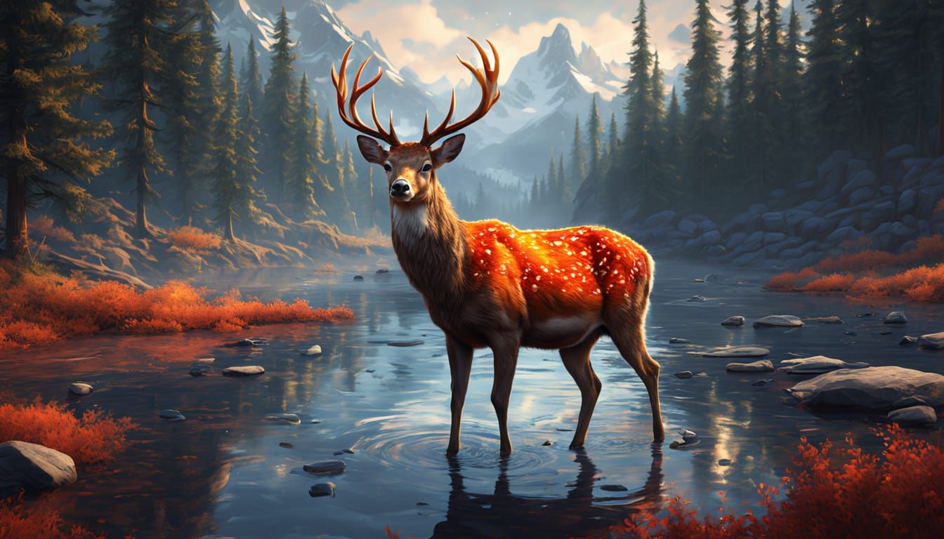 Elemental Deer: Fantasy Concept Art in Oil