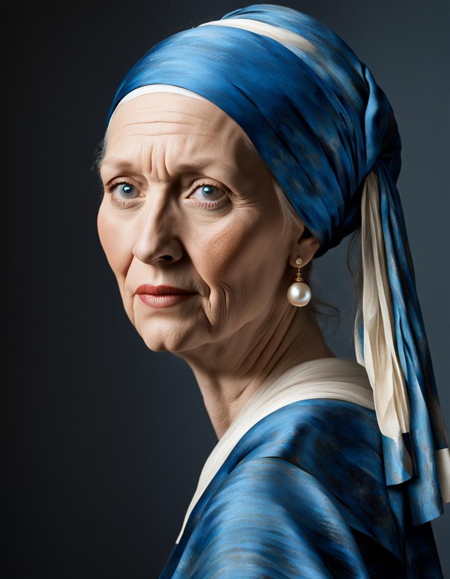 Elderly Woman in Vermeer Style with Blue Headband