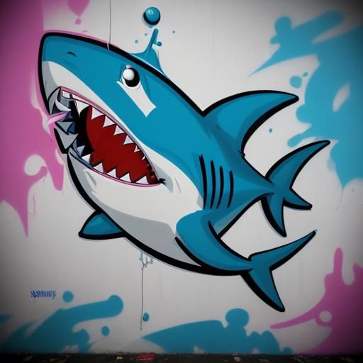 Cartoon Shark Graffiti in Splash Art Style