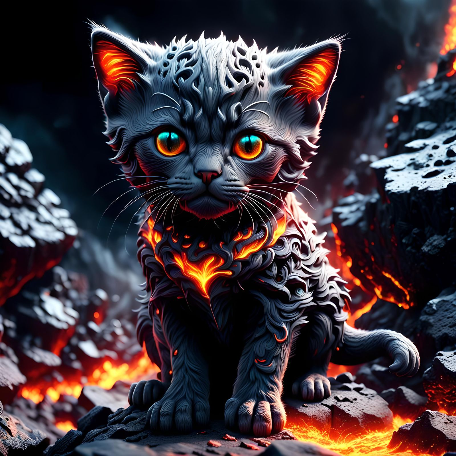 Intricate Lava Kitten Digital Painting in 8K