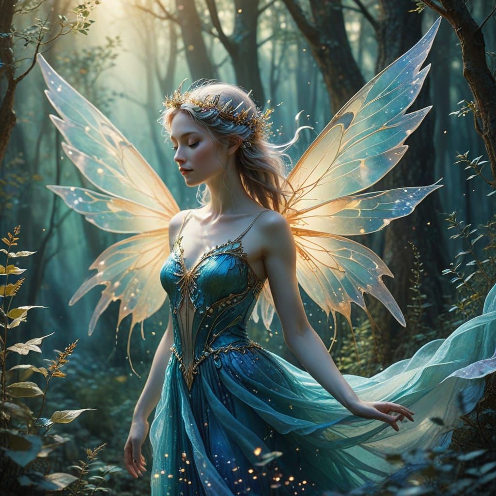 Fairy in Enchanted Forest, Whimsical Watercolor Style