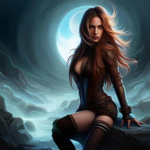 Cyberpunk Woman in Dungeon with Romantic Lighting