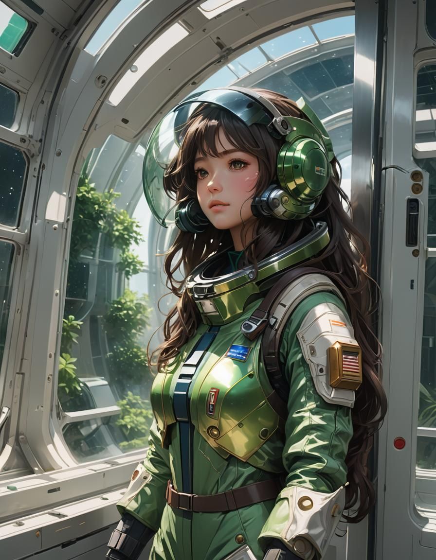 Girl in Spacesuit Gazing at Space, 3D Anime Art
