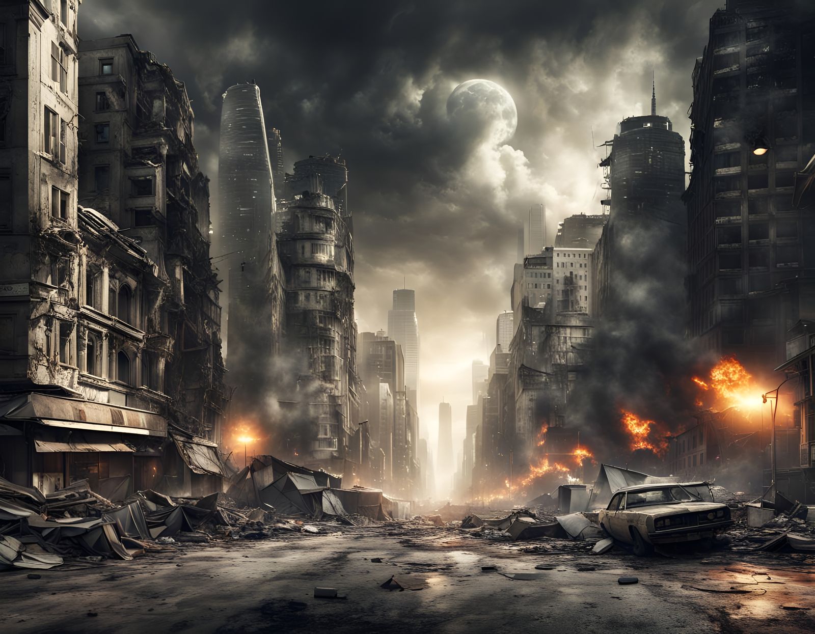 Apocalyptic City Street Scene: End of the World