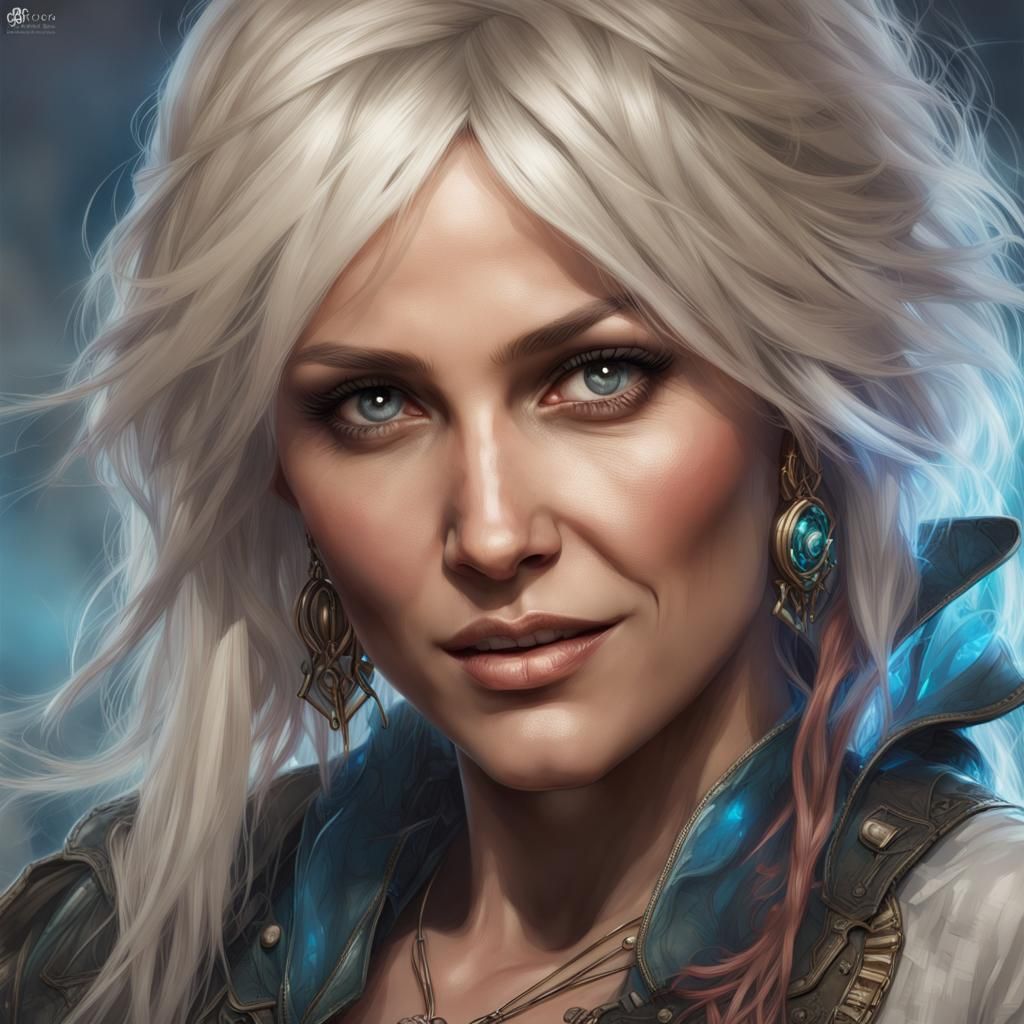 Detailed Portrait of Doro Pesch in Art Nouveau Style