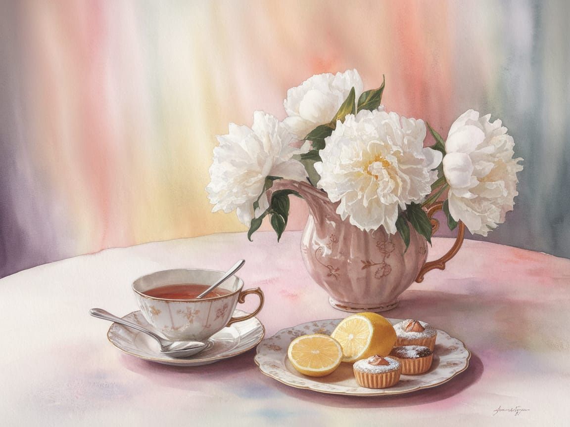 Elegant Watercolor Still Life in Soft Pastels