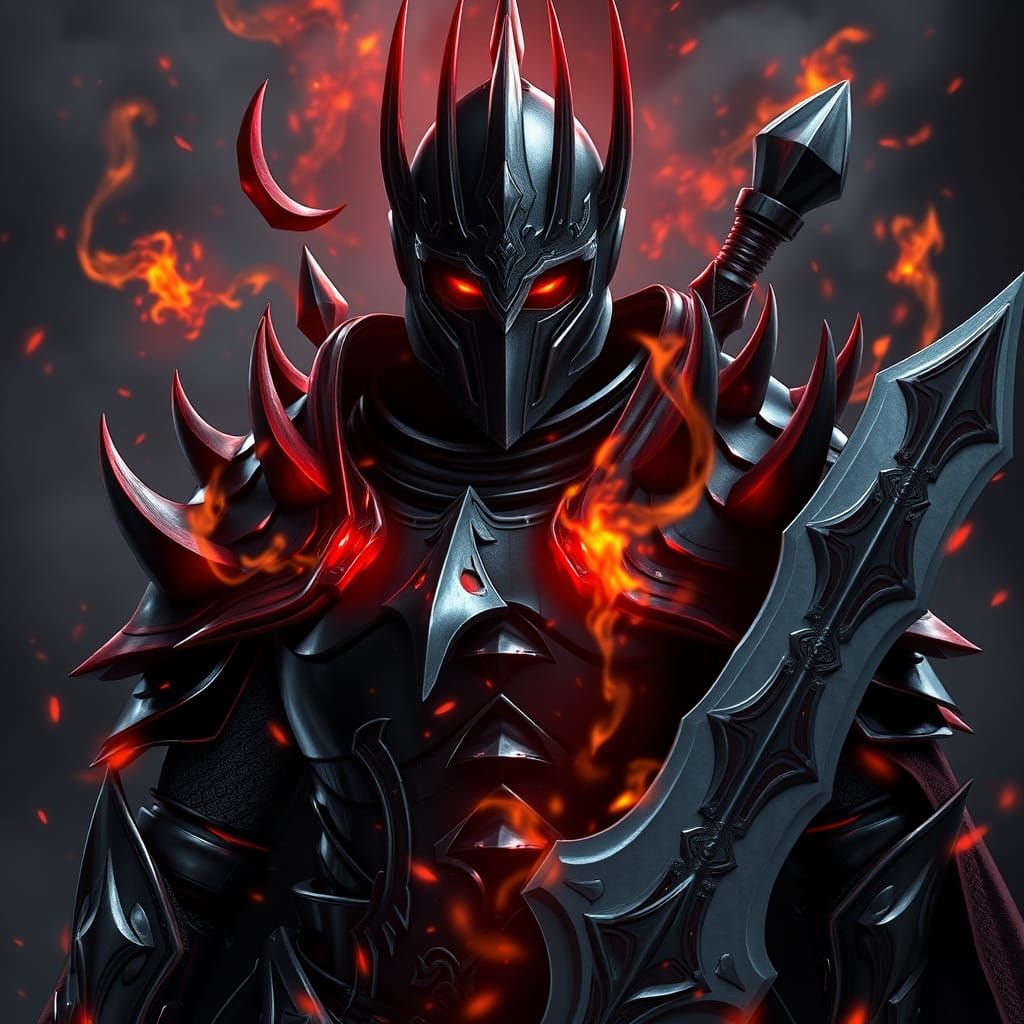 Gothic Shadow Knight with Red Eyes and Greatsword