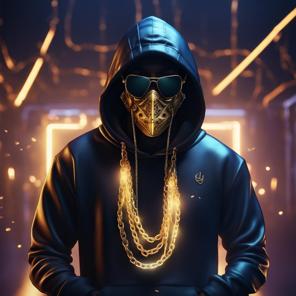 DJ with Glowing Mask in Detailed Digital Painting