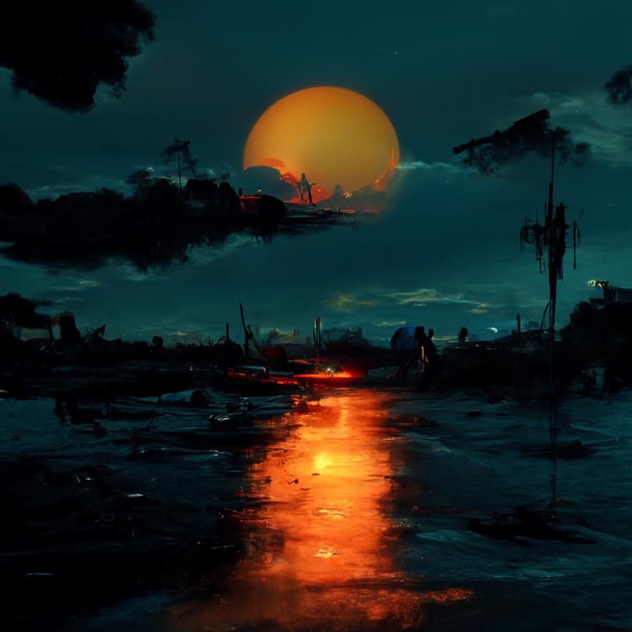 Surreal Sunset Blending Day and Night