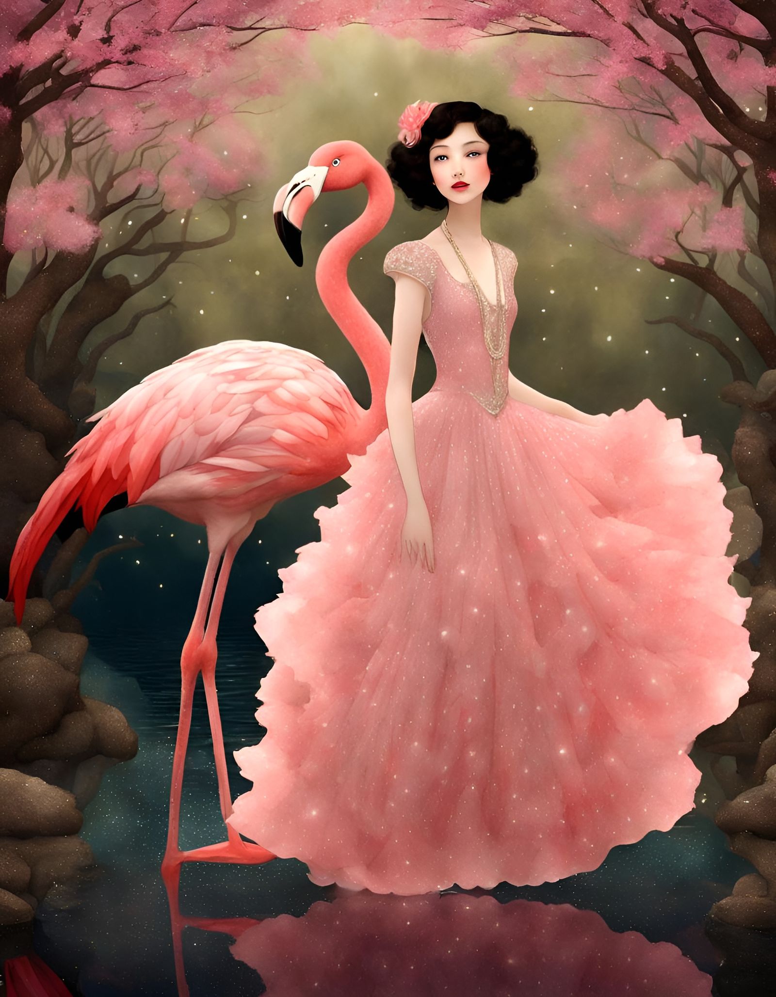 Flamingo Frock: Dream Portrait in Dulac Style