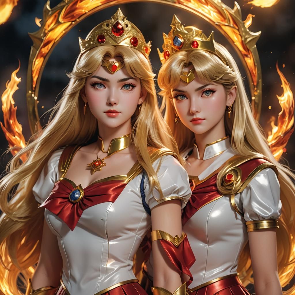 Sailor Mars and Venus: Hyperrealistic Close-Up Portrait