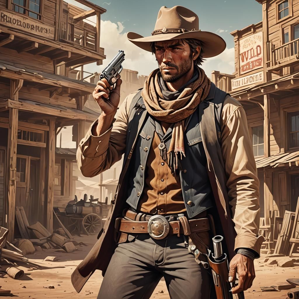 Cowboy Reloading Revolver in Desolate Western Town in Anime ...