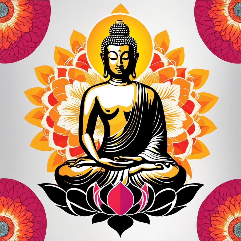 Buddha on Lotus: Geometric Bauhaus Digital Art