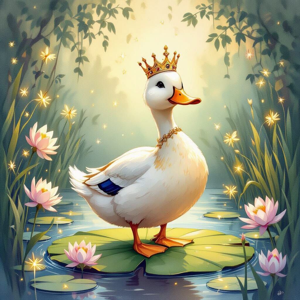 Fairytale Duck King in Enchanted Garden