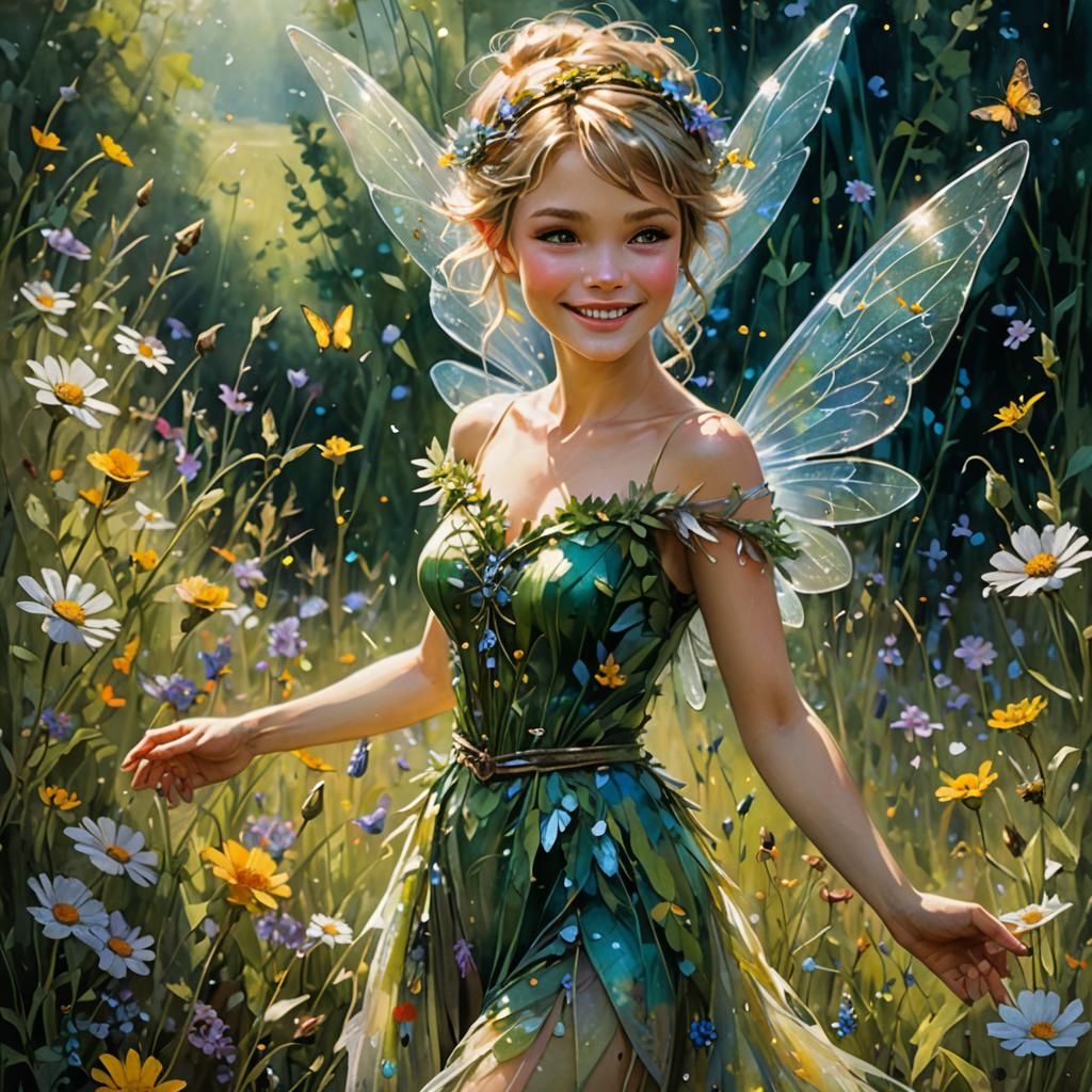 Tinkerbell with Crystal Wings in Wildflower Field