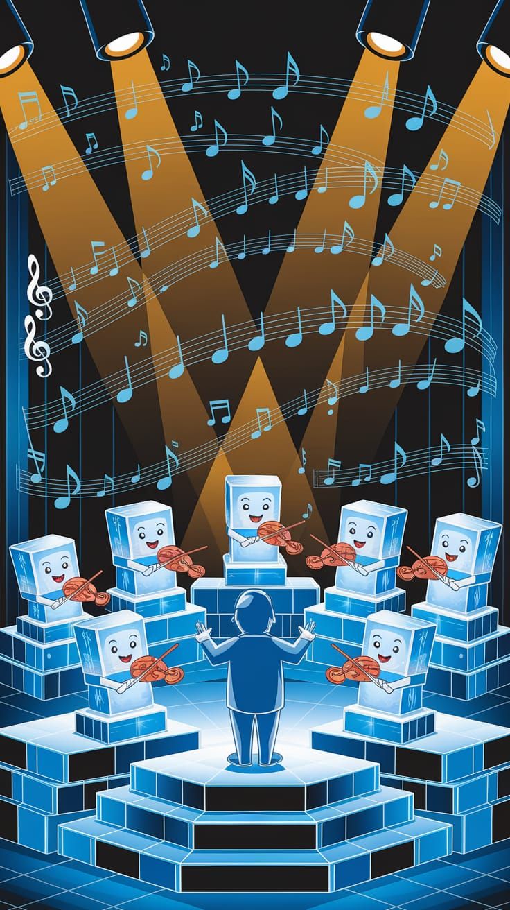 Cartoon Ice Cubes Perform Whimsical Symphony