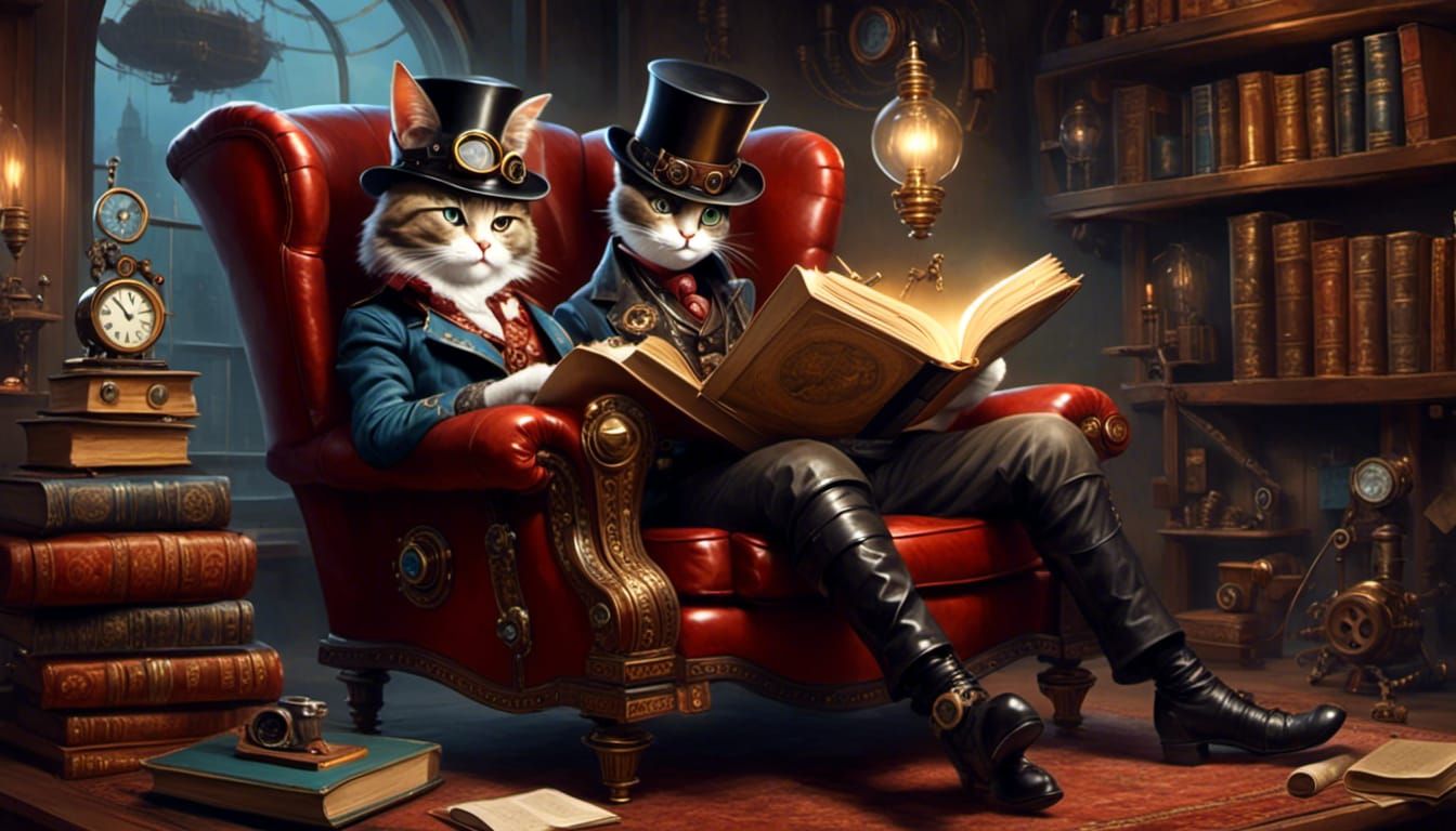 Comfort and Joy: Steampunk Scene with Cat