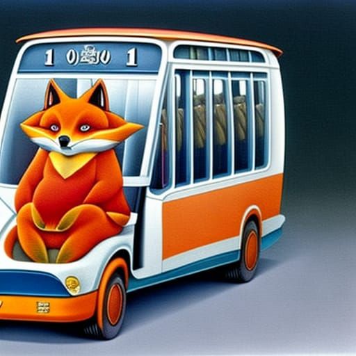 Chibi Fox on Bus in Surrealist Style