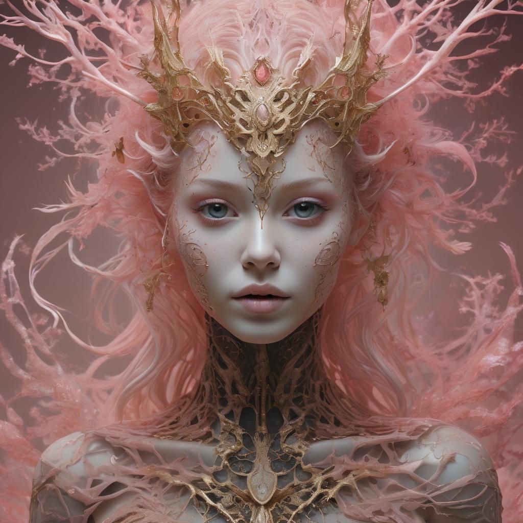 Ghostly Creature Portrait with Gold Filigree and Aura