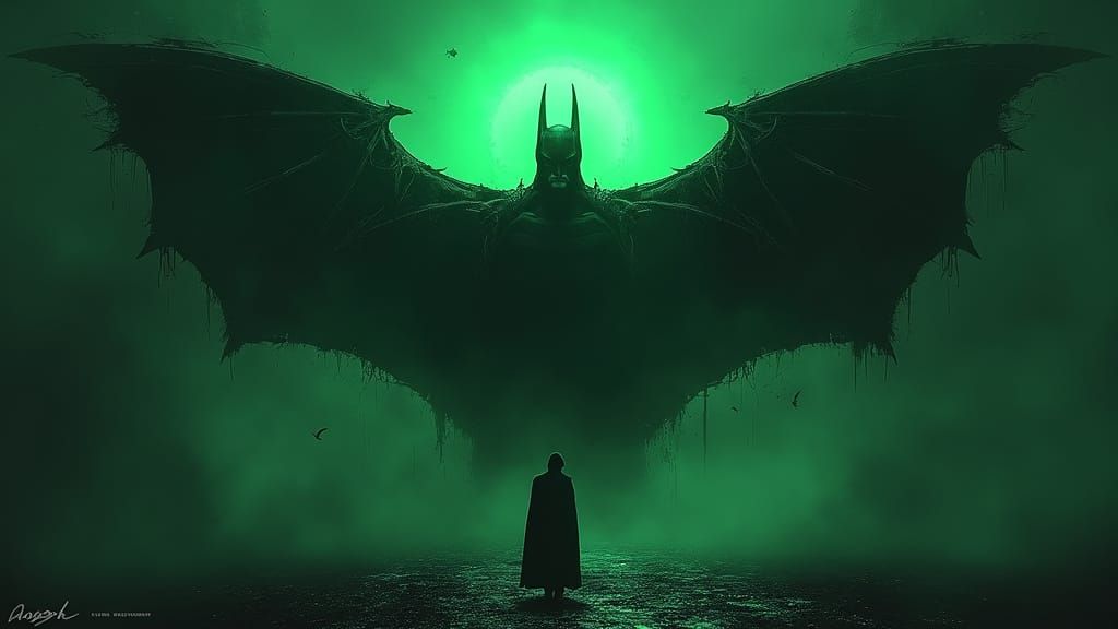 Mysterious Dark Art with Neon Green and Purple Hues