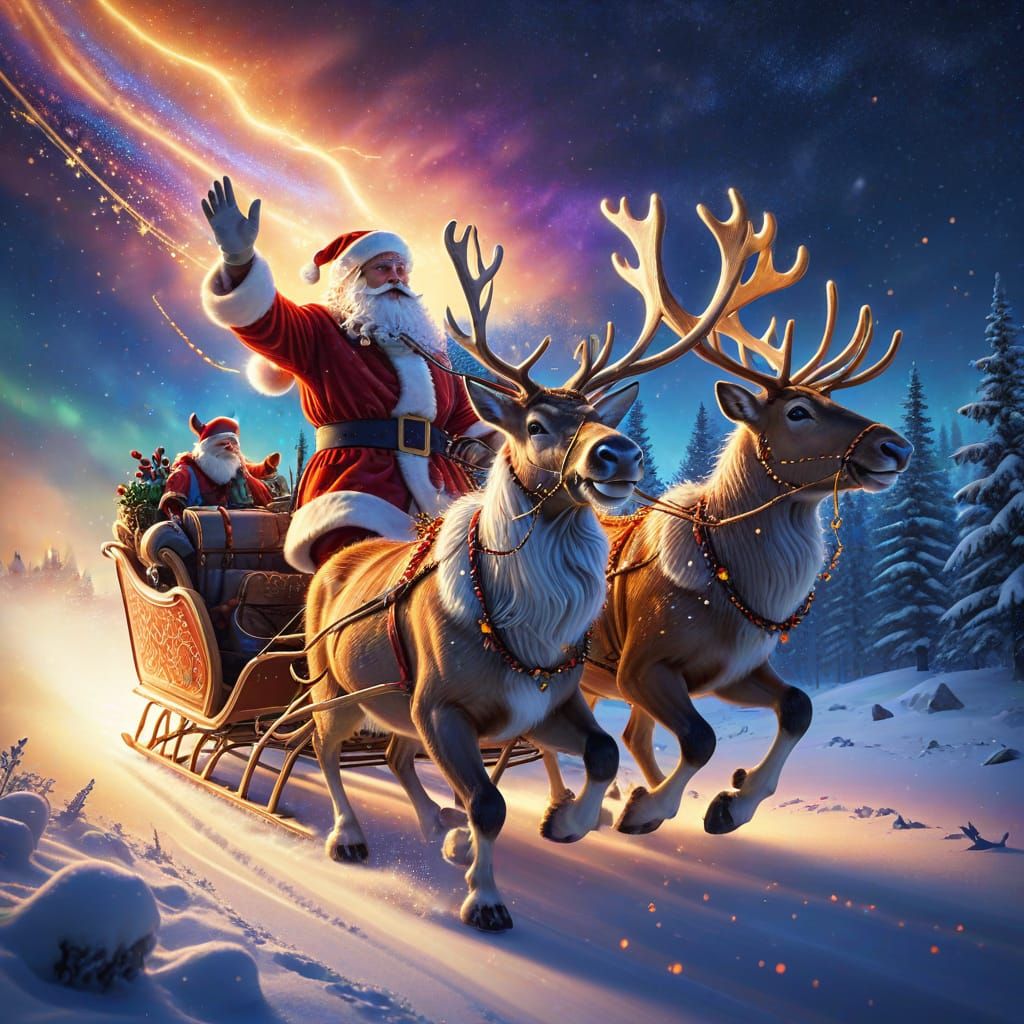 Santa's Magical Sleigh Ride Through a Sparkling Winter Sky