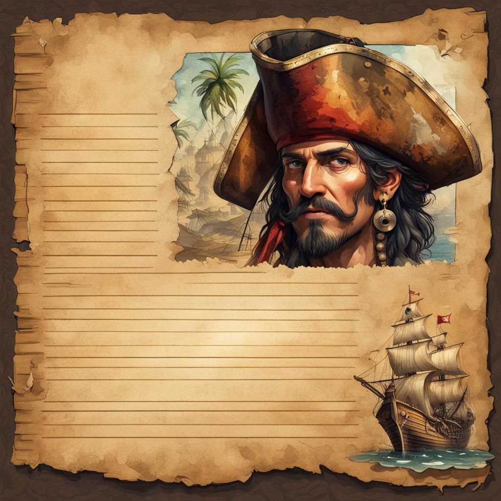 Pirate Treasure Map on Vintage Journal Page