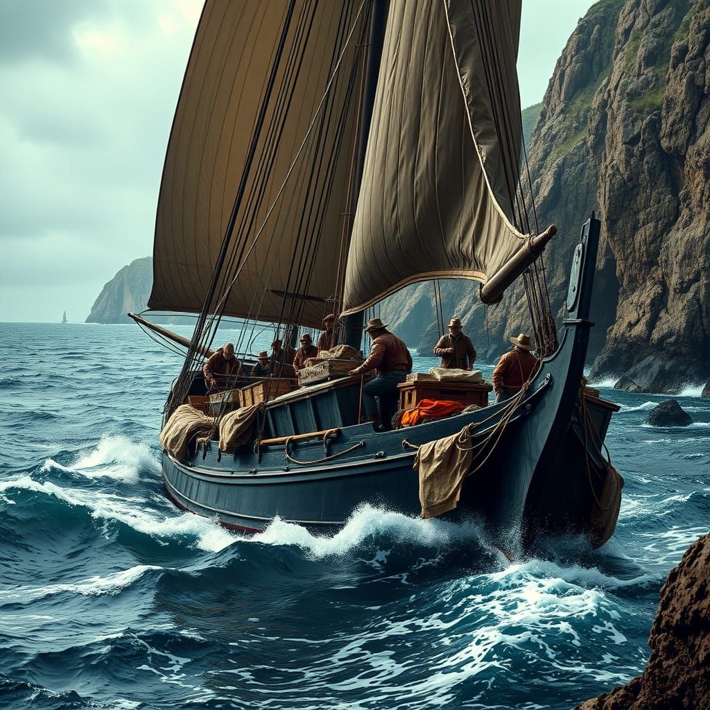 Sleek Smuggling Schooner Sails Through Coastal Waters