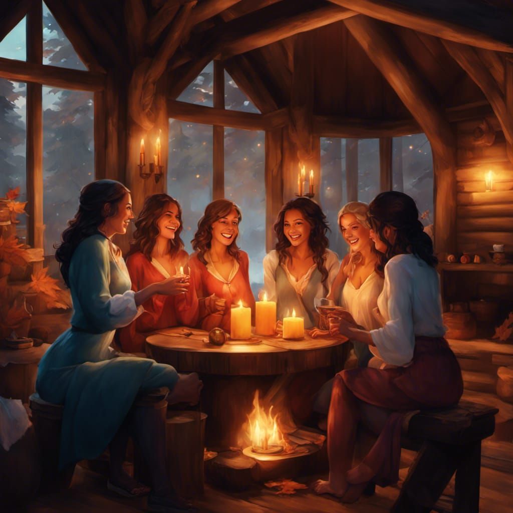 Being careful not to burn the place down the girls enjoyed their reunion in the cosy cabin in the woods