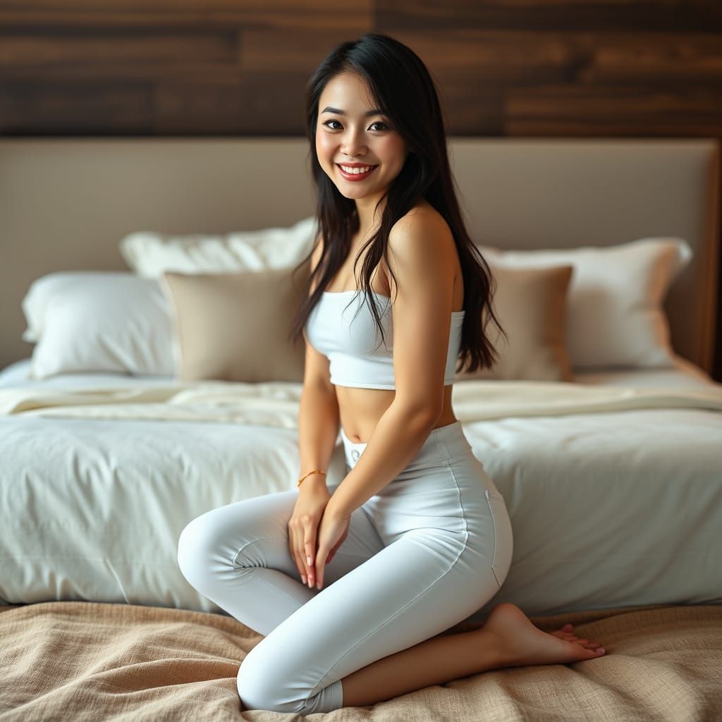 Hyper-Realistic Portrait of Confident Woman on Luxurious Bed