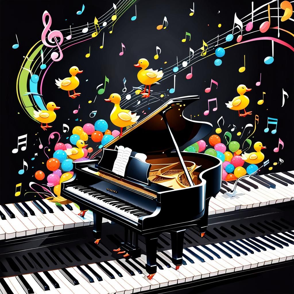 Whimsical Duck Plays Candy Piano in Digital Art