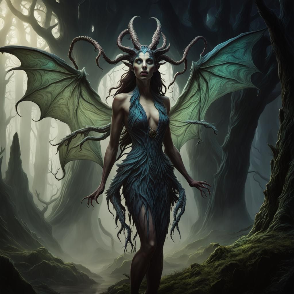 Eldritch Horror Wendigo Woman in Gothic Art Style