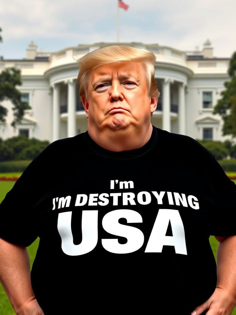 Surreal Portrayal of a Politician in Front of the White Hous...