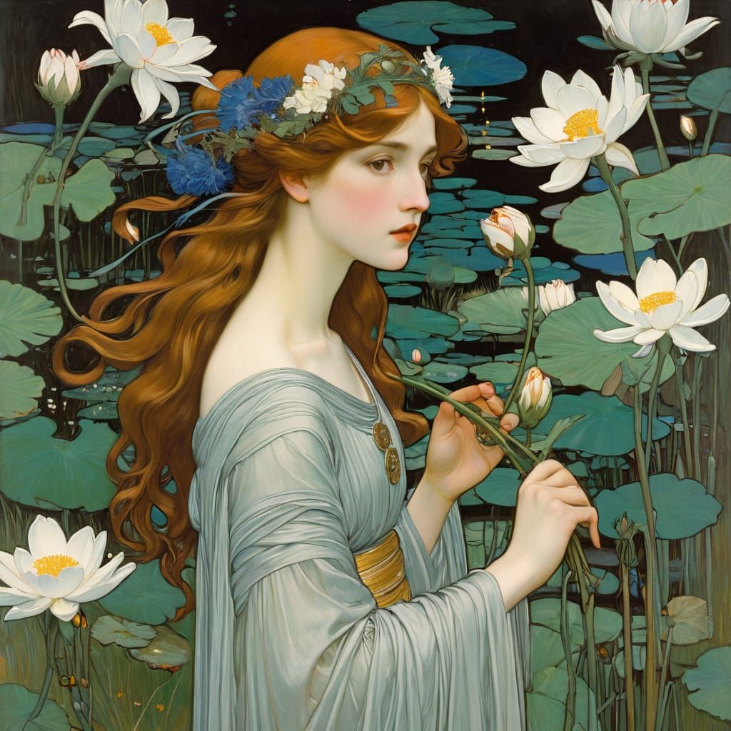 Ethereal Flower Girl in Art Nouveau Style