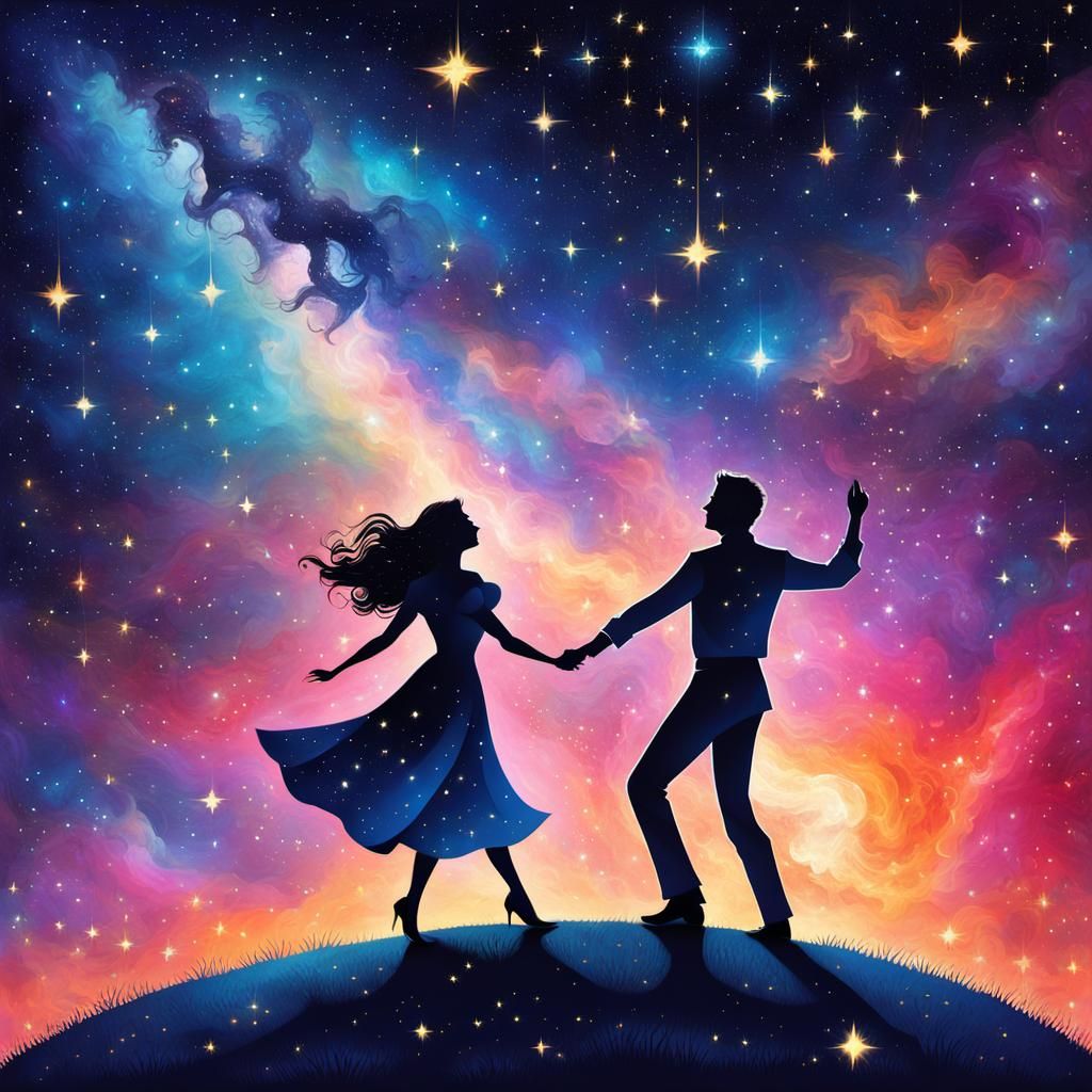 Celestial Dance: Constellation Couple in Galaxy Sky