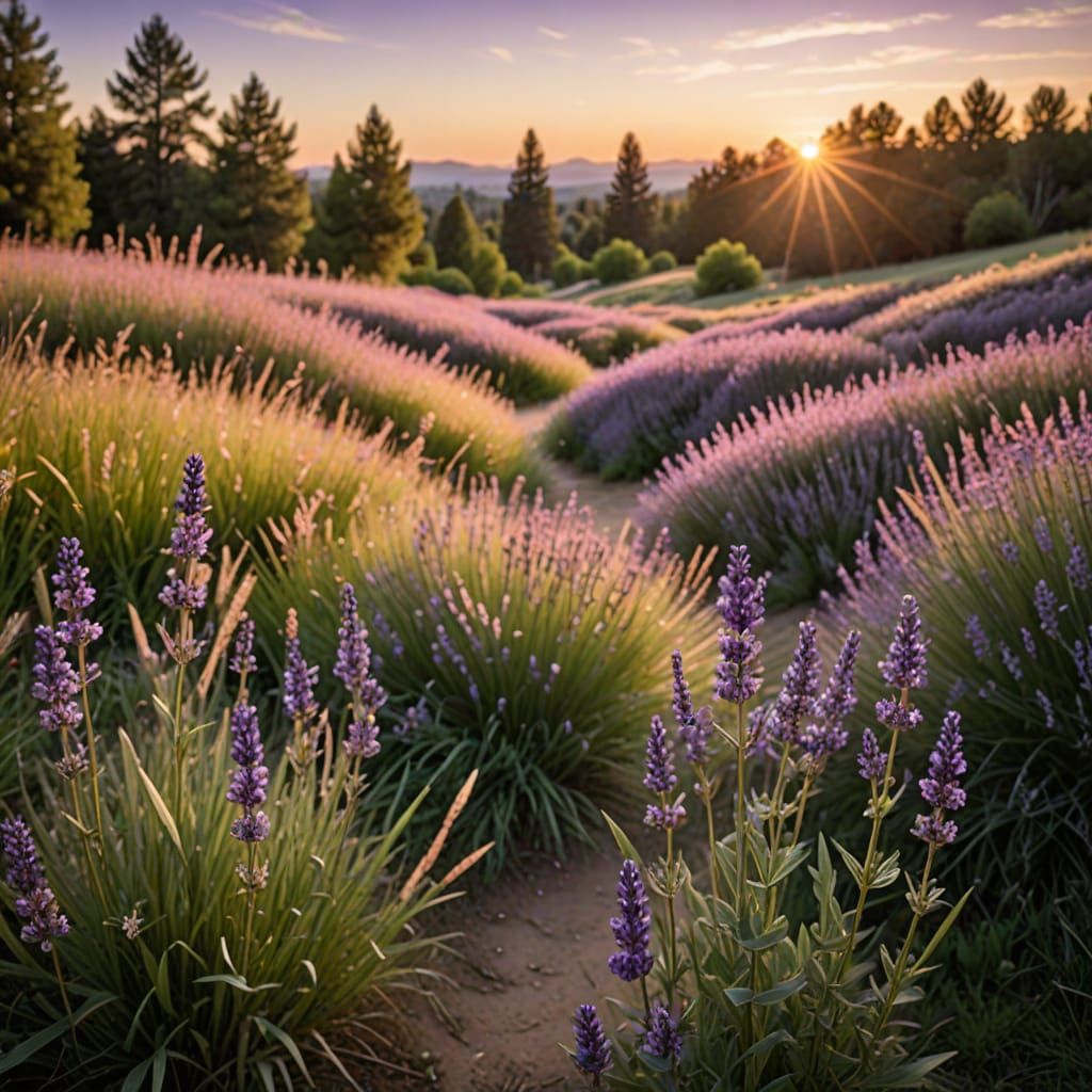 Sun-Drenched Meadow Path at Dawn: Professional Photography