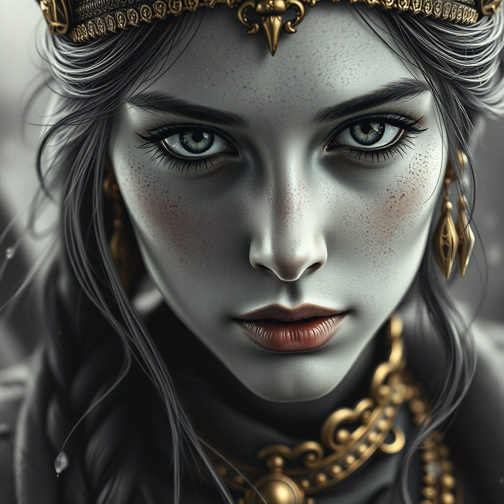 Hyperrealistic Medieval Princess in Charcoal Portrait