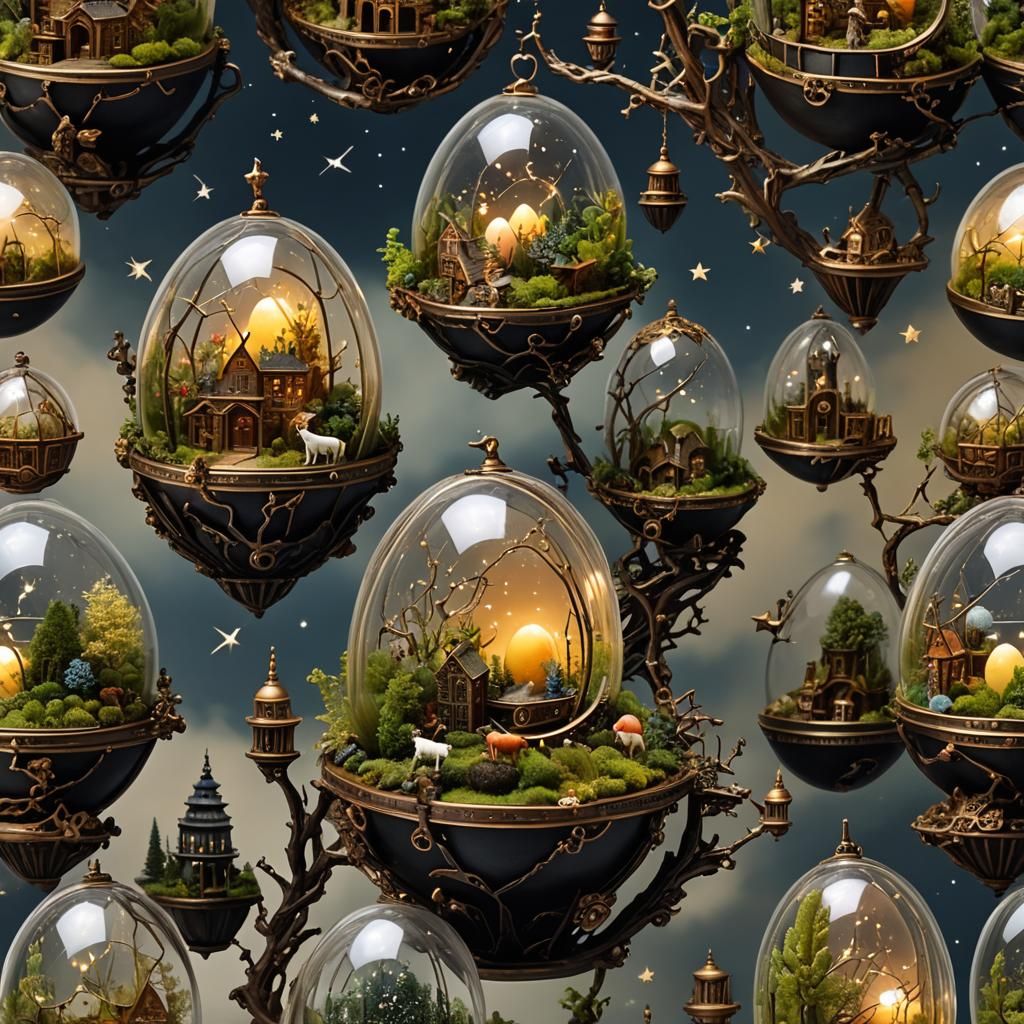 Steampunk Egg Terrarium with Miniature Landscape