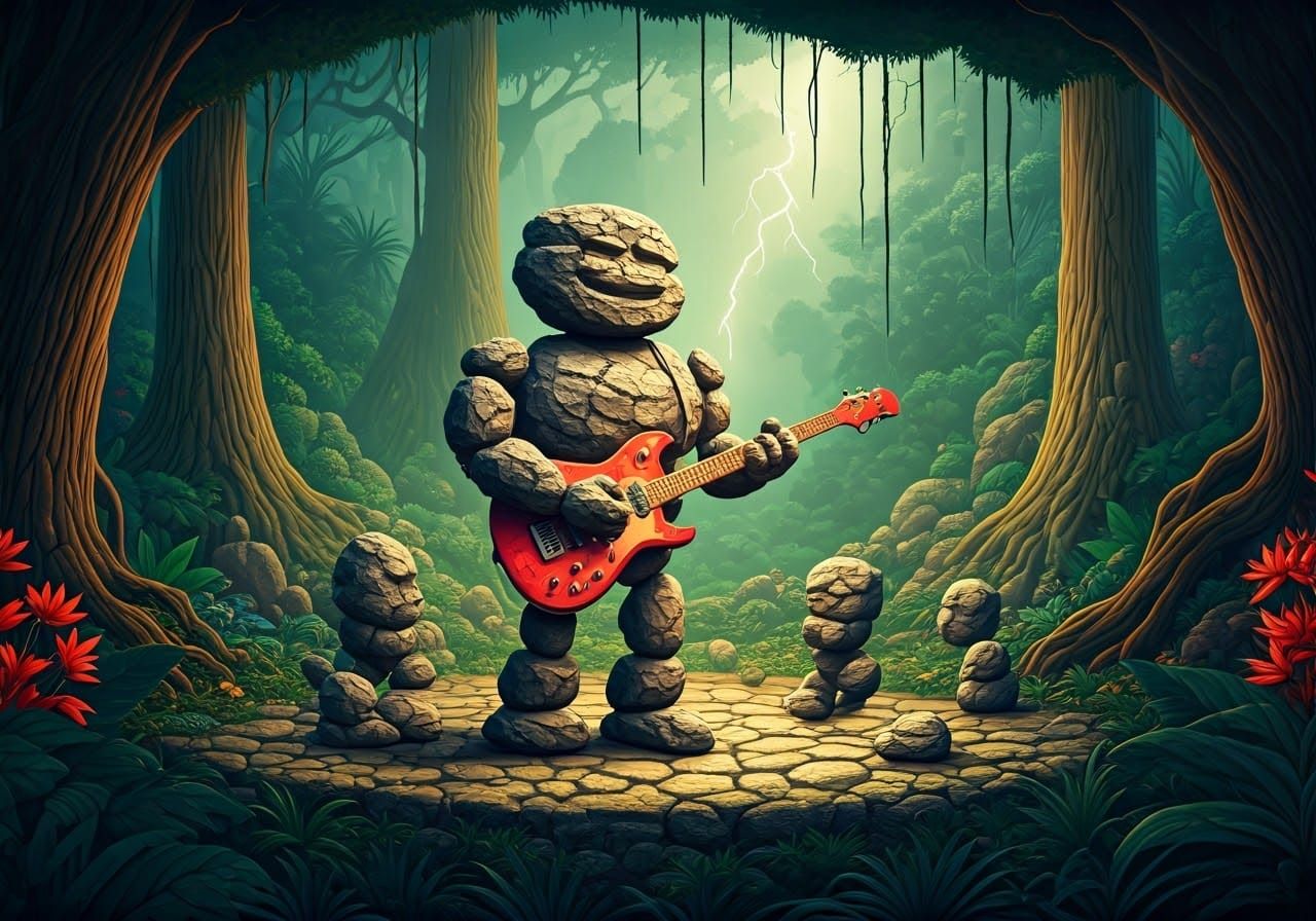 Charismatic Rock Musician in Jungle Amphitheater