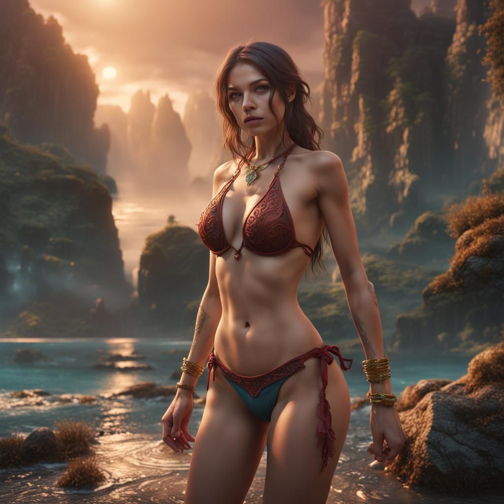 Girl in Bikini: Detailed Fantasy Concept Art