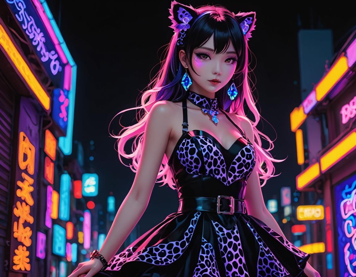 Neon Leopard Print Pastel Goth Anime Dress