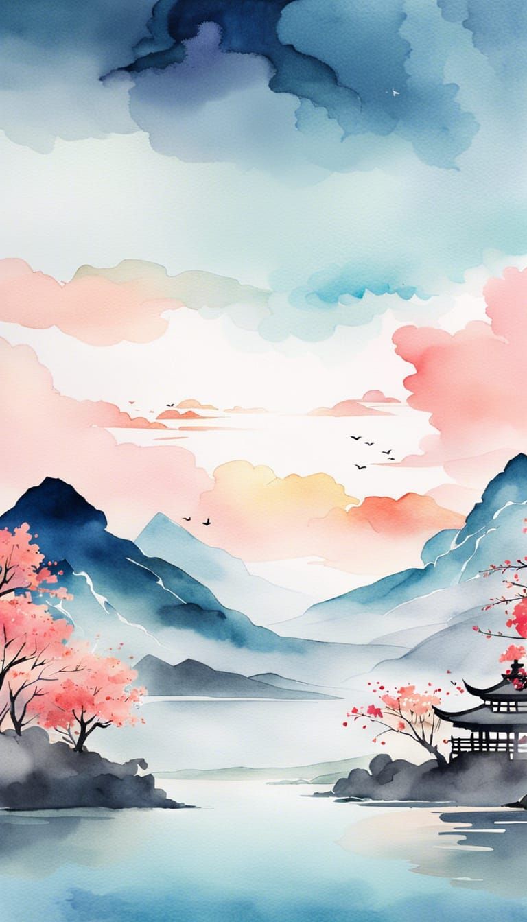 Calm Anime Watercolor iPhone Wallpaper