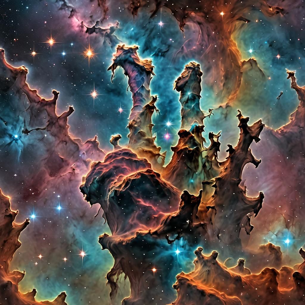 Pillars of Creation: Holographic Astral Illustration